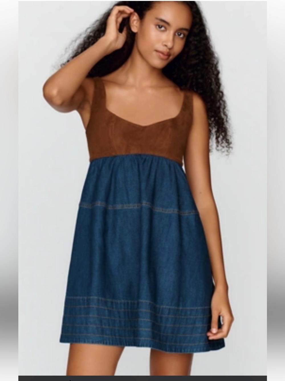 NWT retail $168 size M #Anthropologie,#Maeve.”Contrast Denim Mini Dress”.